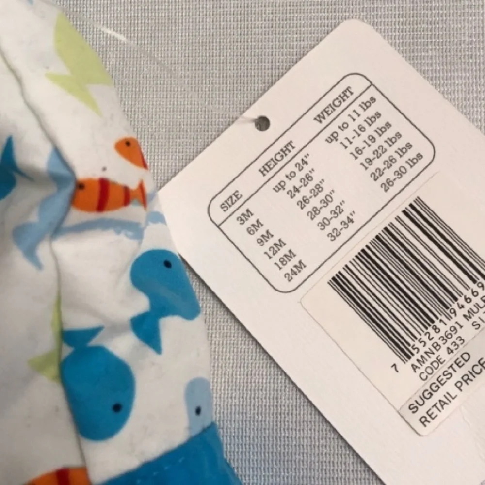 Absorba multicolor swim trunks with fish design 3-6 mo